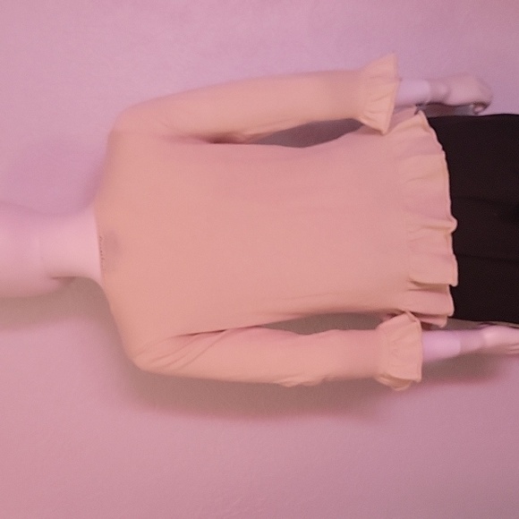 VTG NICK & MO Cream Ruffle Embroidered Peplum Button Down Sweater Medium - Picture 6 of 8